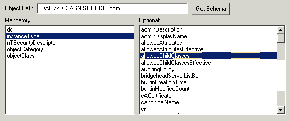 Output of ADSI schema code